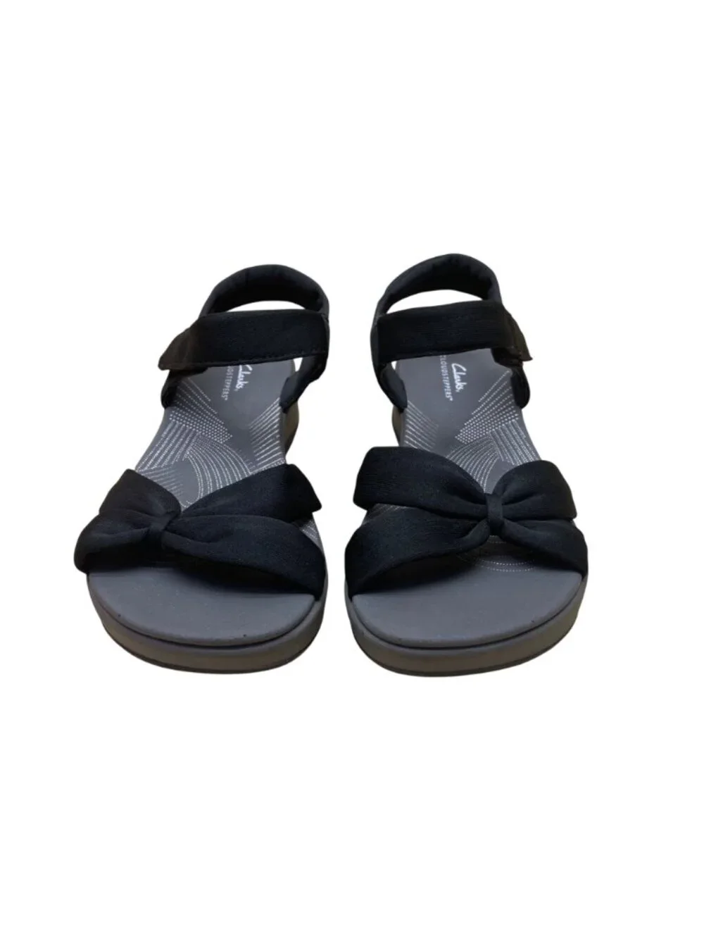 Clarks Women's Black Fabric Adhesive Strap Closure Bow Detail Sandals Size 7.5